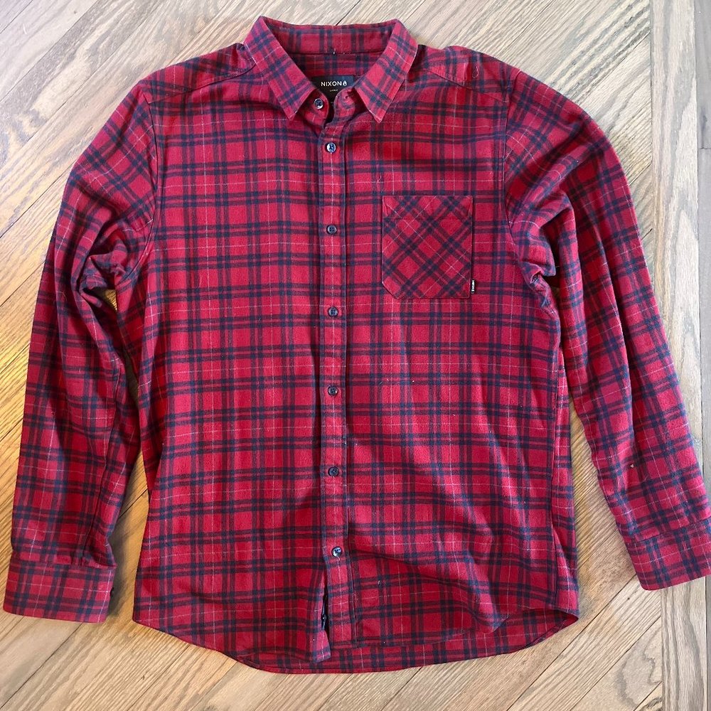 Men's Large Red/Navy Nixon Flannel | Warm & Lightly Warn
